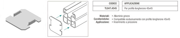 Tappo copriforo longherone 40x40 mm in alluminio grezzo ATL047.4040