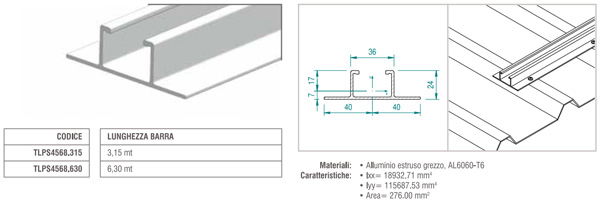 Profilo in alluminio longherone H24 barra da 3.15 M per lamiera grecata ATLPS4568.315